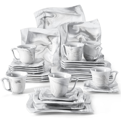 Lily Grey  Marble Porcelain Dinnerware Set