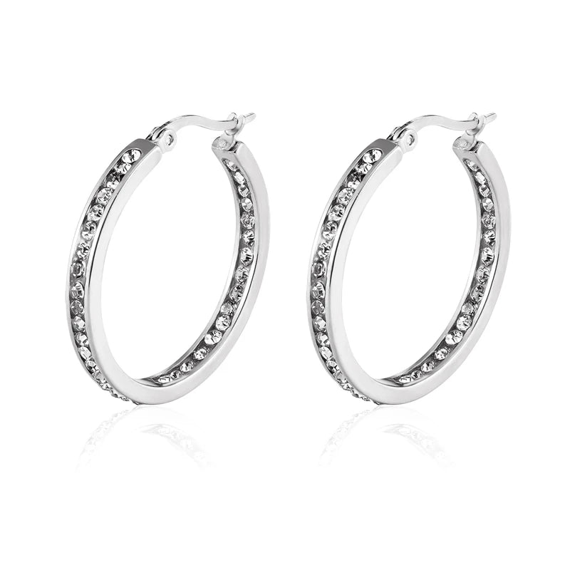 Ladies Zircon  Circle Hoop Earrings