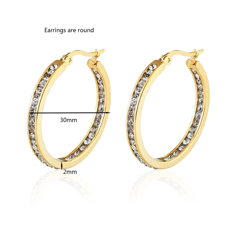 Ladies Zircon  Circle Hoop Earrings