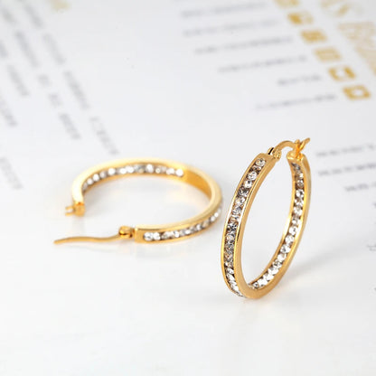 Ladies Zircon  Circle Hoop Earrings