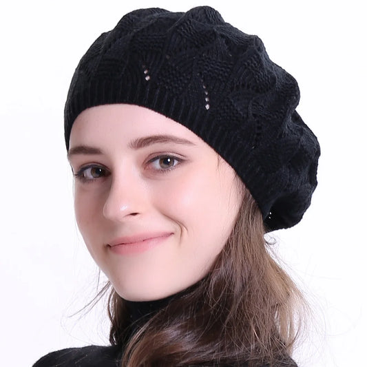 Ladies Plain Color Knit Beret Hat