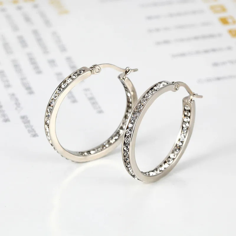 Ladies Zircon  Circle Hoop Earrings