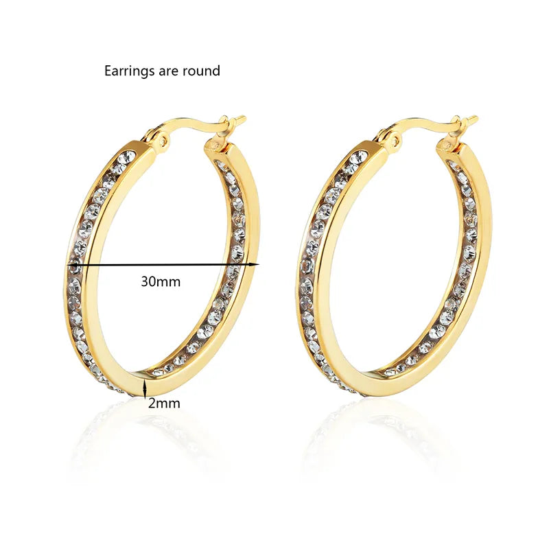 Ladies Zircon  Circle Hoop Earrings