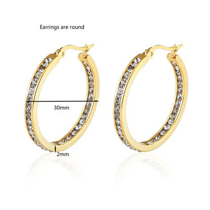 Ladies Zircon  Circle Hoop Earrings