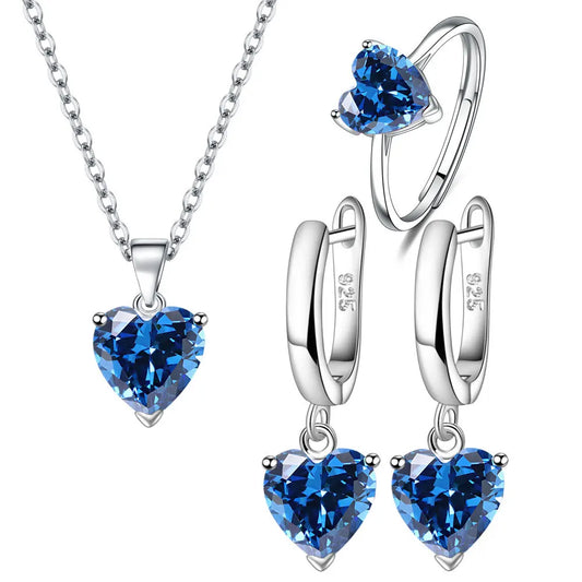 925 Sterling Silver Set  Zircon Ring Earrings and Necklace