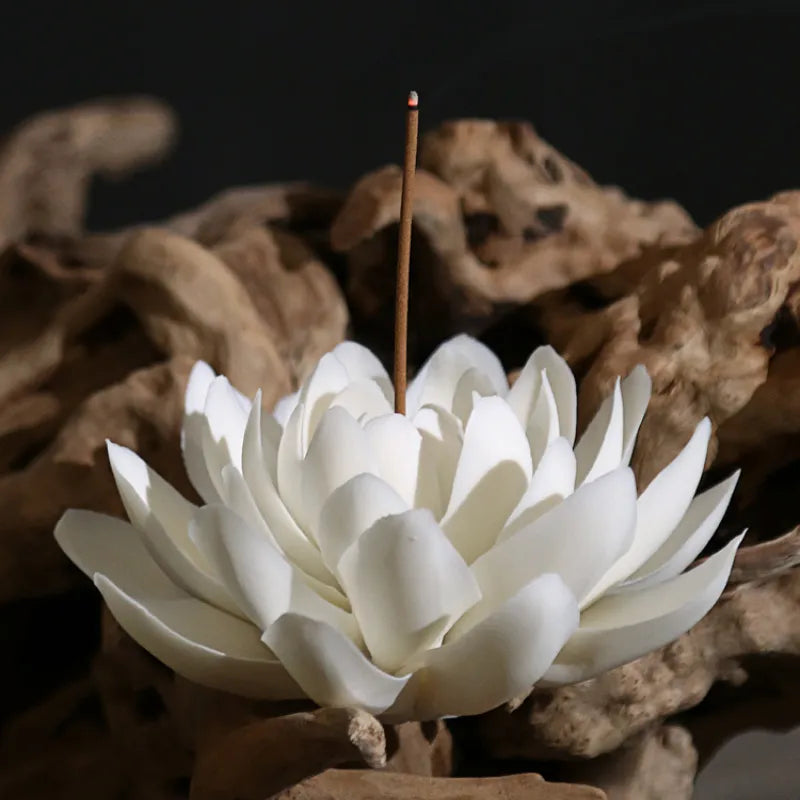 Lotus White Ceramic  Incense Burner