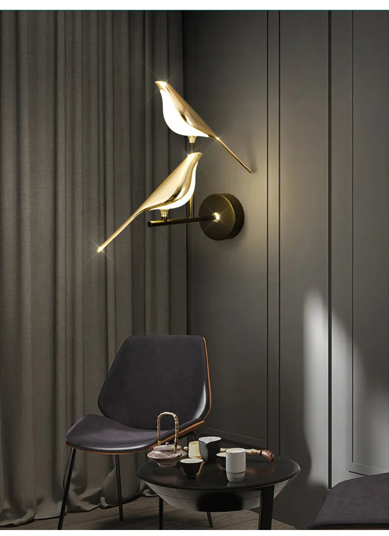 Nordic Led Golden Bird Wall Lamp