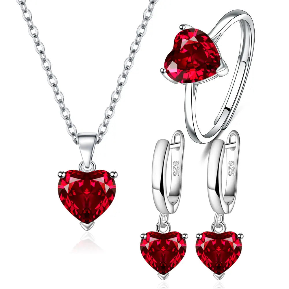 925 Sterling Silver Set  Zircon Ring Earrings and Necklace