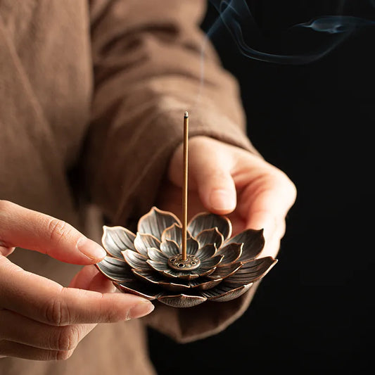 Metal Buddhism Lotus Incense Burner