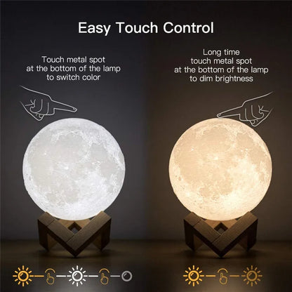 3D Printed Moon  Touch Rechargeable  Led  Lamp