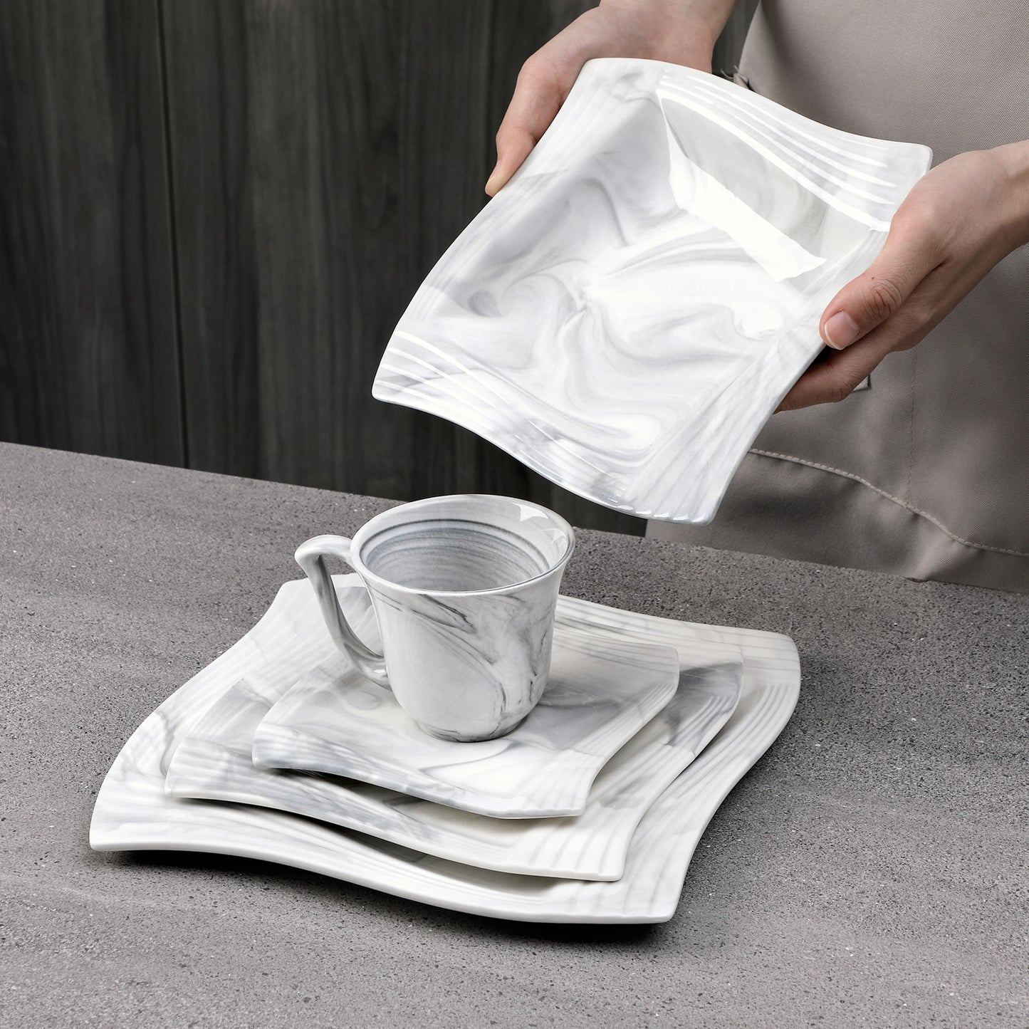 Lily Grey  Marble Porcelain Dinnerware Set