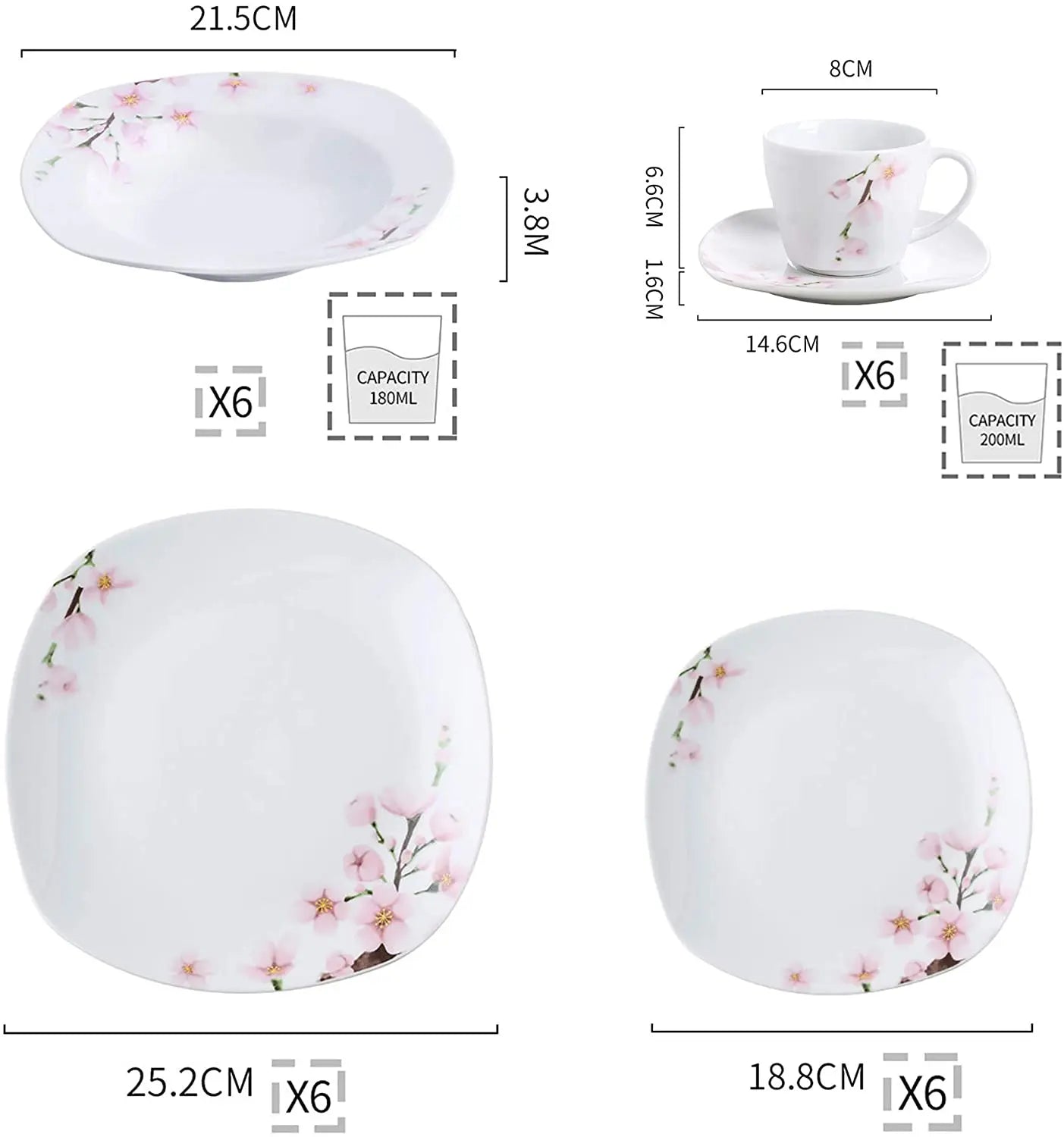 Elena Pink Floral Porcelain Dinnerware set