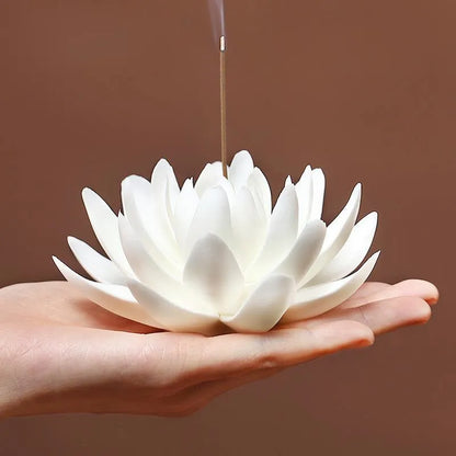 Lotus White Ceramic  Incense Burner