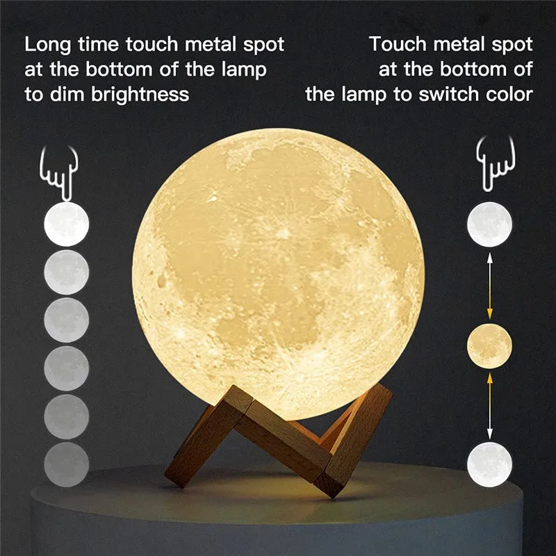 3D Printed Moon  Touch Rechargeable  Led  Lamp