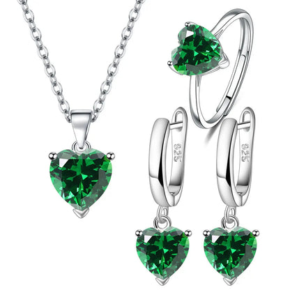 925 Sterling Silver Set  Zircon Ring Earrings and Necklace