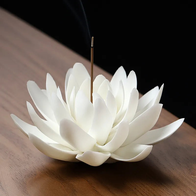 Lotus White Ceramic  Incense Burner