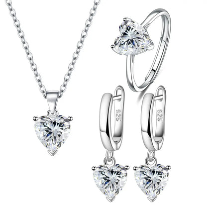 925 Sterling Silver Set  Zircon Ring Earrings and Necklace