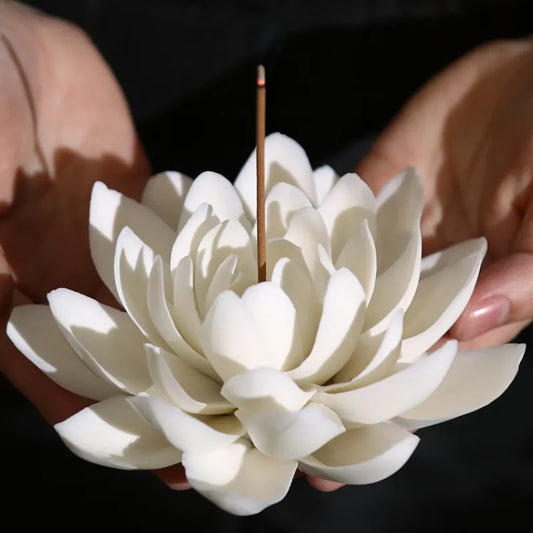 Lotus White Ceramic  Incense Burner