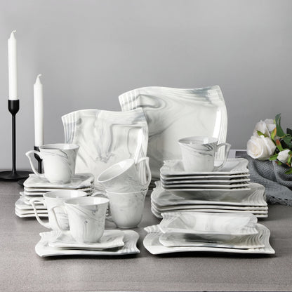 Lily Grey  Marble Porcelain Dinnerware Set